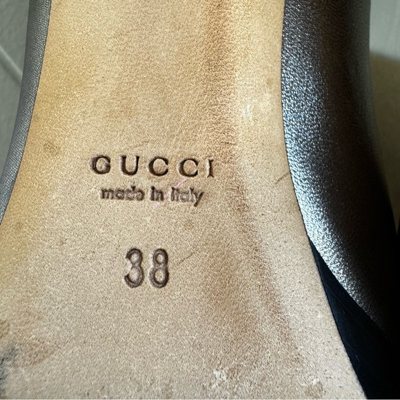 🌟GUCCI Scar Pelle Cuoio Sasso Nappa Silk Leather Pumps Heels Metallic Stone 38 - Picture 12 of 13